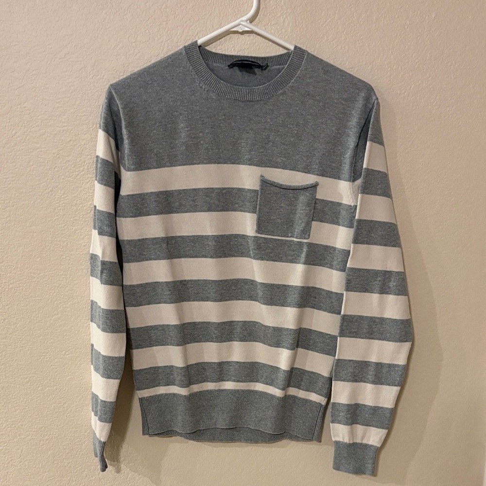 French Connection Striped Crewneck Sweater in Gray and Cream
